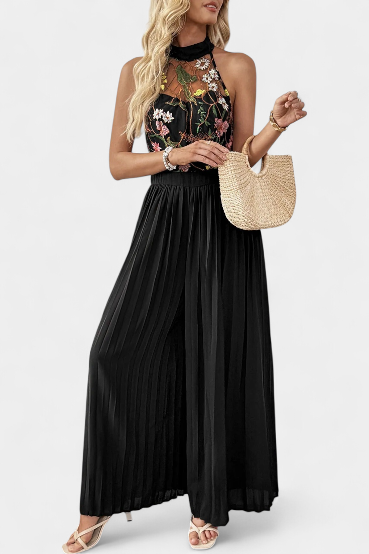 Maruja Mono Palazzo with Floral Embroidery and Transparent Lace