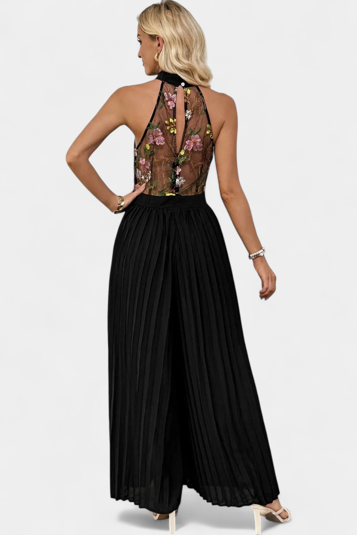 Maruja Mono Palazzo with Floral Embroidery and Sheer Lace