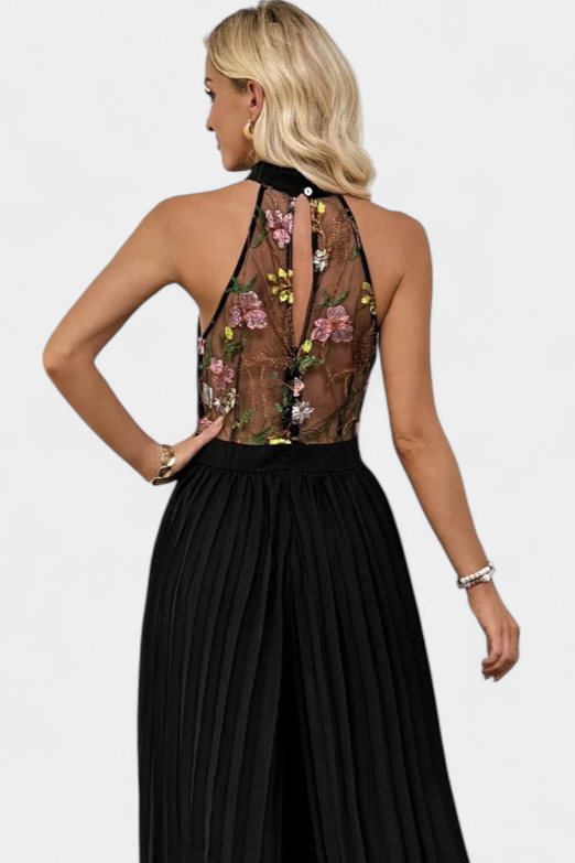 Maruja Mono Palazzo with Floral Embroidery and Sheer Lace