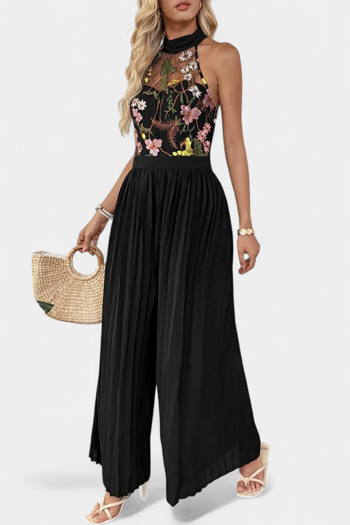 Maruja Mono Palazzo with Floral Embroidery and Sheer Lace